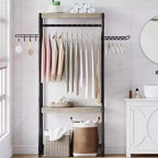 Organizador de lavandería ajustable Acekool 30 - Estante de almacenamiento de 4 niveles con ganchos de secado (gris/negro)