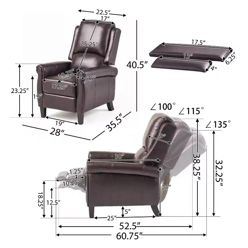GDFStudio Pacific Sillón Reclinable Contemporáneo Tapizado con Respaldo y Patas de Madera de Abedul