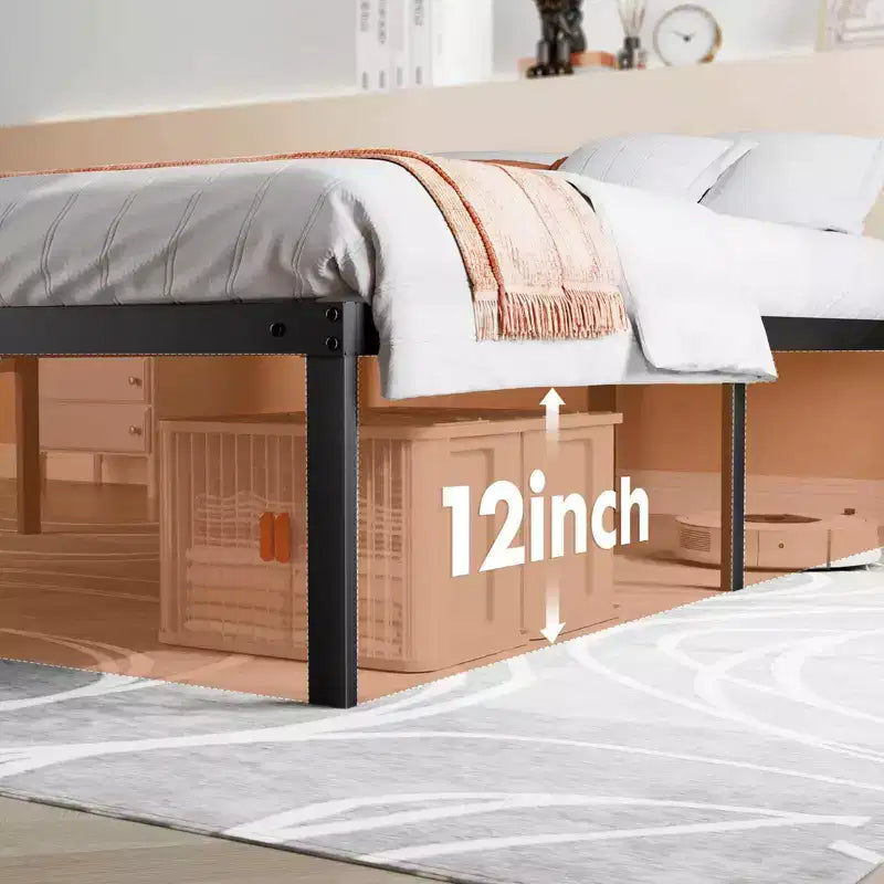 Armazón metálico resistente para cama con soporte de láminas de acero, no necesita somier, 30 cm de almacenamiento bajo la cama, montaje rápido, capacidad de 136 kg (individual)