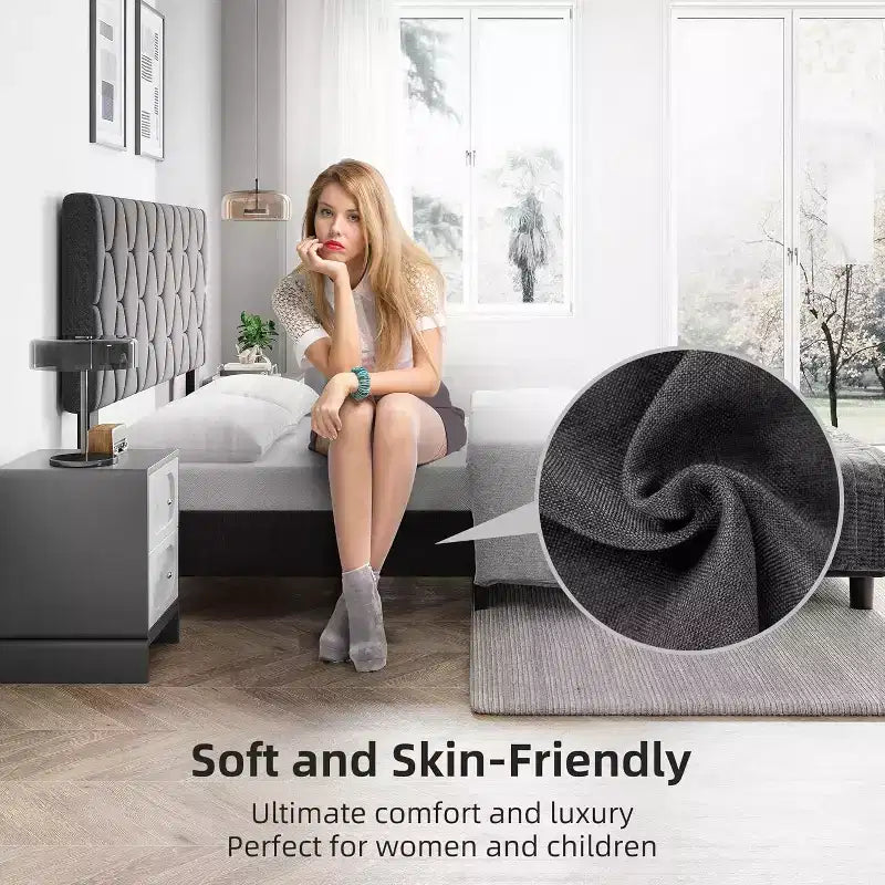 Cama de plataforma tapizada Acekool - Tamaño Queen con cabecero y listones de madera