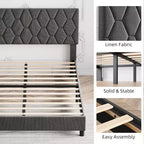 Cama de plataforma tapizada Acekool - Tamaño Queen con cabecero y listones de madera