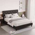 Cama de plataforma tapizada Acekool - Tamaño Queen con cabecero y listones de madera