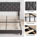 Cama de plataforma tapizada Acekool - Tamaño Queen con cabecero y listones de madera