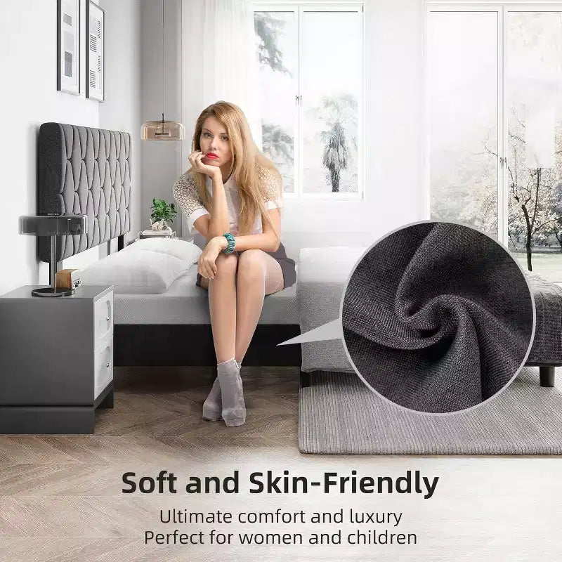 Cama de plataforma tapizada Acekool - Tamaño Queen con cabecero y listones de madera