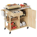 Outdoor Grill Cart & Rolling Kitchen Island with Stainless Steel Top - with Drawer, Spice Rack, Open Shelves, Wheels, Portable Patio Bar Cart for BBQ