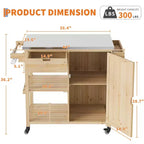 Carrito de parrilla exterior e isla de cocina con ruedas con parte superior de acero inoxidable - con cajón, especiero, estantes abiertos, ruedas, carrito de bar portátil para patio para barbacoa