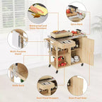 Carrito de parrilla exterior e isla de cocina con ruedas con parte superior de acero inoxidable - con cajón, especiero, estantes abiertos, ruedas, carrito de bar portátil para patio para barbacoa