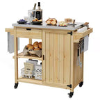 Carrito de parrilla exterior e isla de cocina con ruedas con parte superior de acero inoxidable - con cajón, especiero, estantes abiertos, ruedas, carrito de bar portátil para patio para barbacoa