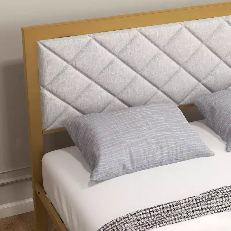 Estructura de cama de terciopelo Acekool - Cabecero acolchado y espacio de almacenamiento