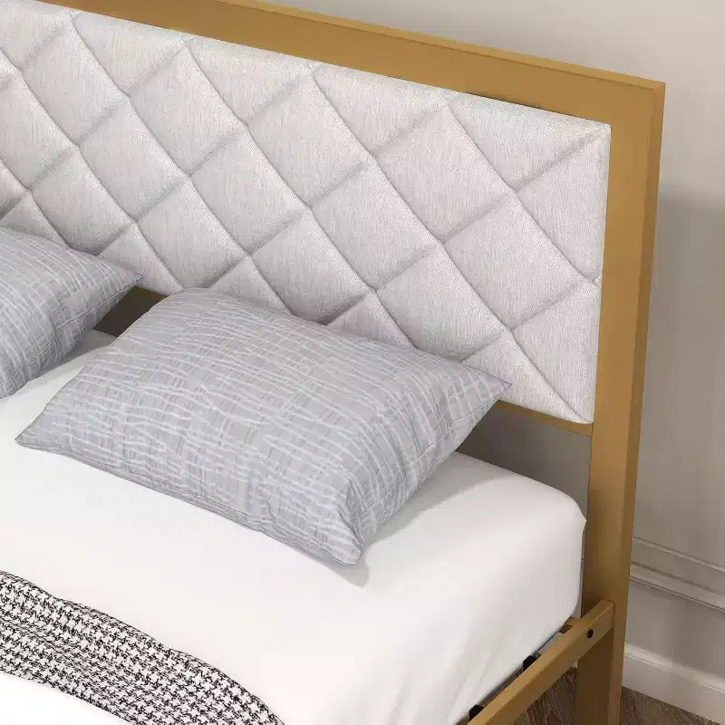 Estructura de cama de terciopelo Acekool - Cabecero acolchado y espacio de almacenamiento