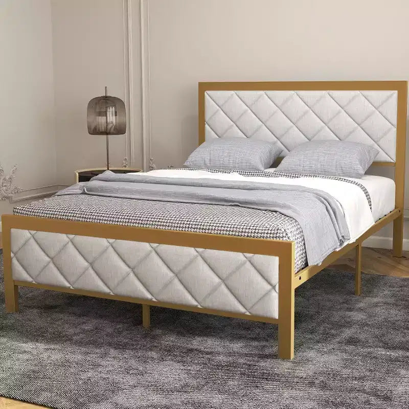 Estructura de cama de terciopelo Acekool - Cabecero acolchado y espacio de almacenamiento