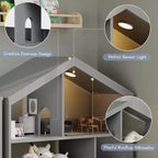 Acekool Estantería Infantil de 3 Niveles con Luz con Sensor de Movimiento, Organizador de Almacenamiento de Juguetes, Estantería de Madera con Forma de Casa para Dormitorio o Sala de Juegos, 120 cm de Alto