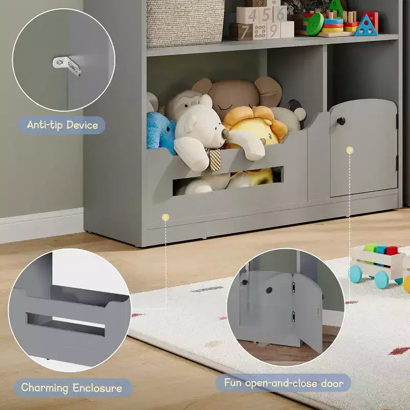 Acekool Estantería Infantil de 3 Niveles con Luz con Sensor de Movimiento, Organizador de Almacenamiento de Juguetes, Estantería de Madera con Forma de Casa para Dormitorio o Sala de Juegos, 120 cm de Alto