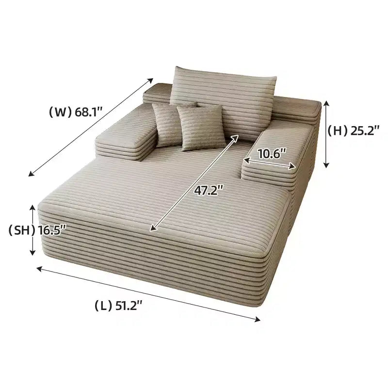 Sofá cama tapizado de gran tamaño 68 x 51, sofás de nube de felpa esponjosa de piel sintética para sala de estar, color camel