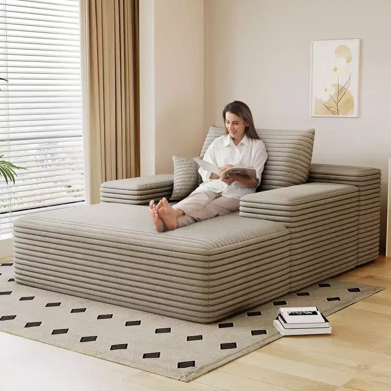 Sofá cama tapizado de gran tamaño 68 x 51, sofás de nube de felpa esponjosa de piel sintética para sala de estar, color camel