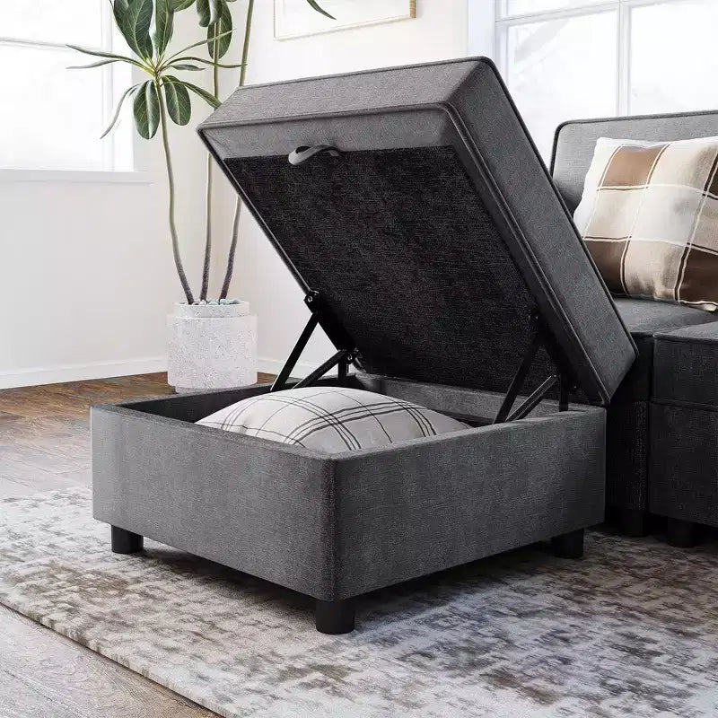 Sofá Seccional Modular con Otomana de Almacenamiento - Cubo de Almacenamiento Gris de 26 para Sala de Estar y Dormitorio