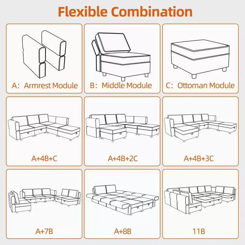 Sofá Seccional Modular con Otomana de Almacenamiento - Cubo de Almacenamiento Gris de 26 para Sala de Estar y Dormitorio