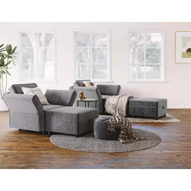 Sofá Seccional Modular con Otomana de Almacenamiento - Cubo de Almacenamiento Gris de 26 para Sala de Estar y Dormitorio