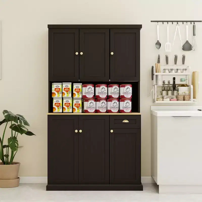 AndMakers Wood Gabinete de despensa de 39.76 pulgadas con estantes ajustables