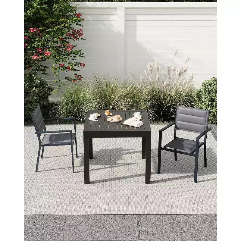 GustoWave Juego de 4 sillones apilables, sillas de comedor de aluminio para exterior con asientos acolchados gruesos, sillas de jardín apilables con reposabrazos