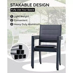 GustoWave Juego de 4 sillones apilables, sillas de comedor de aluminio para exterior con asientos acolchados gruesos, sillas de jardín apilables con reposabrazos