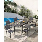 GustoWave Juego de 4 sillones apilables, sillas de comedor de aluminio para exterior con asientos acolchados gruesos, sillas de jardín apilables con reposabrazos