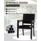 GustoWave Juego de 4 sillones apilables, sillas de comedor de aluminio para exterior con asientos acolchados gruesos, sillas de jardín apilables con reposabrazos