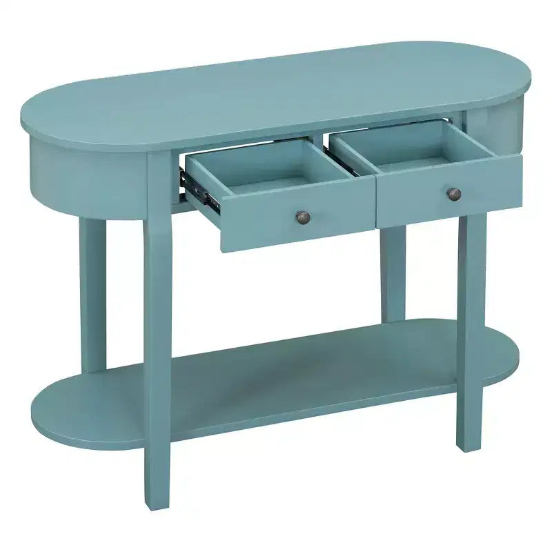 Mesa de consola retro MAYEERTY con diseño curvo y esmalte liso para entradas, salas de estar, pasillos, verde turquesa