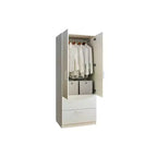Armario de madera de dos puertas HomeStock Emma con dos cajones y barras para colgar en blanco