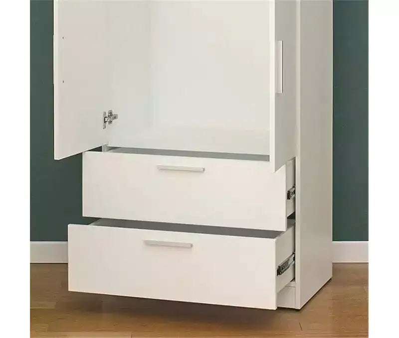 Armario de madera de dos puertas HomeStock Emma con dos cajones y barras para colgar en blanco