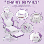 Silla Gaming Hoffree Rosa Linda Ergonómica para Niñas con Reposapiés y Masaje Lumbar