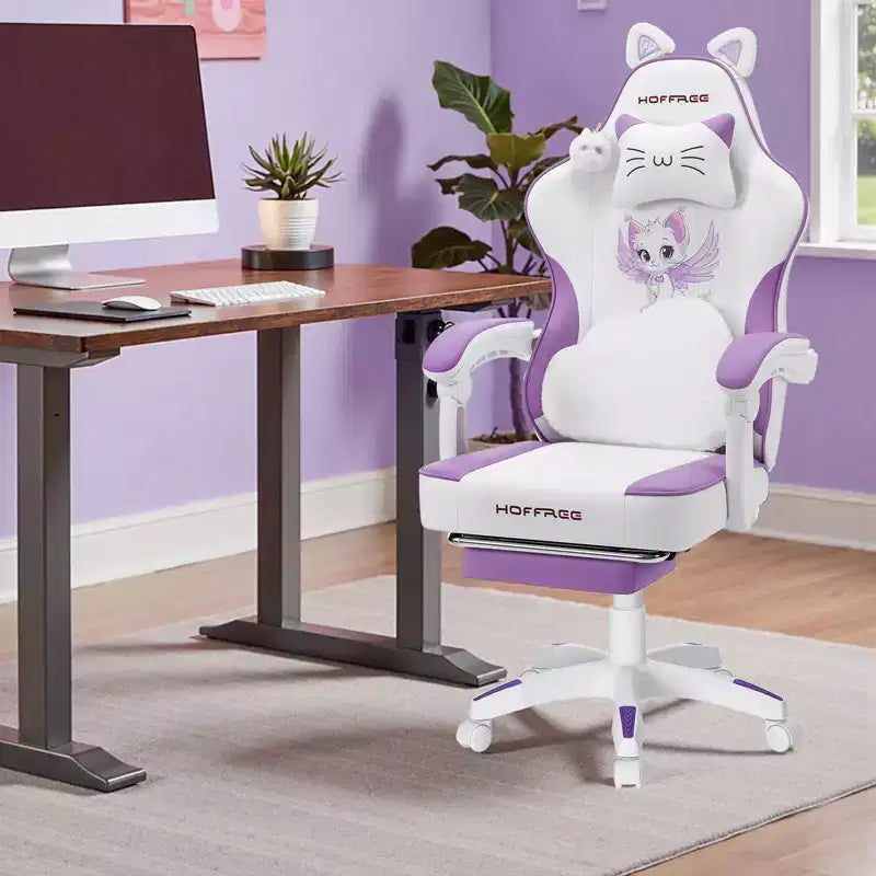 Silla Gaming Hoffree Rosa Linda Ergonómica para Niñas con Reposapiés y Masaje Lumbar