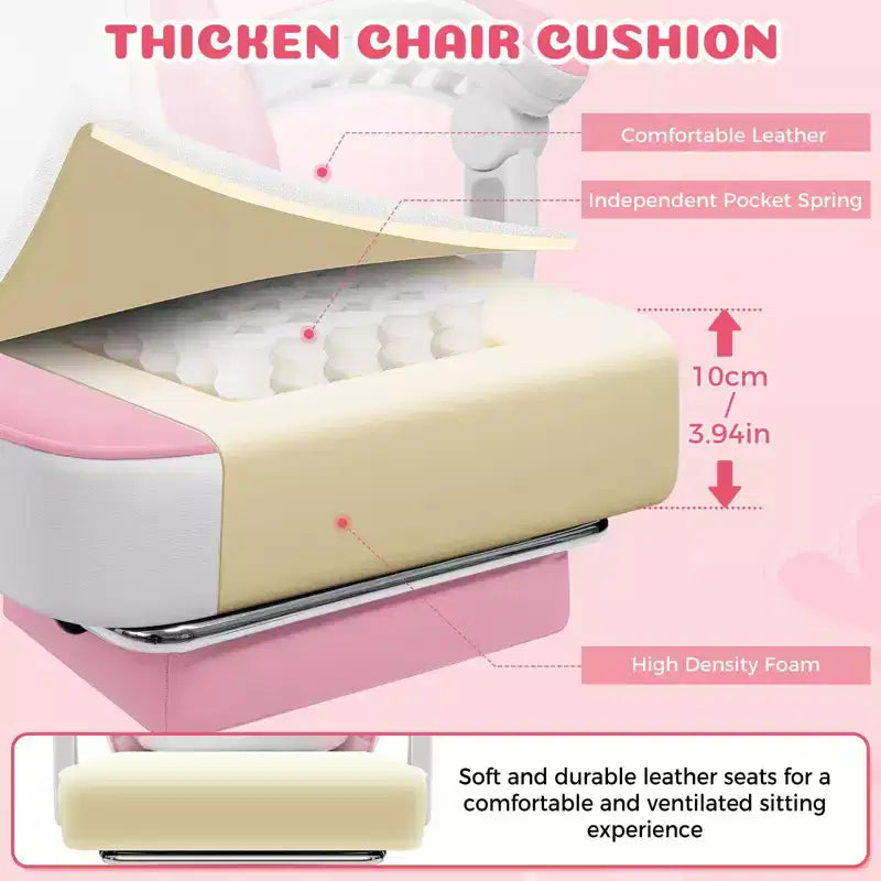 Silla Gaming Hoffree Rosa Linda Ergonómica para Niñas con Reposapiés y Masaje Lumbar