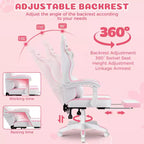 Silla Gaming Hoffree Rosa Linda Ergonómica para Niñas con Reposapiés y Masaje Lumbar