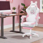 Silla Gaming Hoffree Rosa Linda Ergonómica para Niñas con Reposapiés y Masaje Lumbar