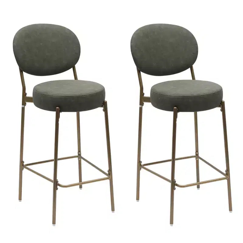 MAYEERTY Juego de 2 taburetes de bar tapizados de 74 cm, taburetes de comedor de piel sintética con patas doradas, sillas redondas modernas verdes para cocina