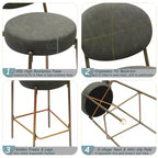 MAYEERTY Juego de 2 taburetes de bar tapizados de 74 cm, taburetes de comedor de piel sintética con patas doradas, sillas redondas modernas verdes para cocina