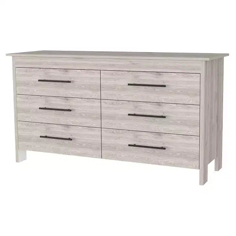 Cómoda moderna rectangular Okak para dormitorio con 6 cajones y tiradores de metal negro, amplio gabinete de almacenamiento para sala de estar, pasillo, entrada