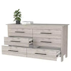 Cómoda moderna rectangular Okak para dormitorio con 6 cajones y tiradores de metal negro, amplio gabinete de almacenamiento para sala de estar, pasillo, entrada