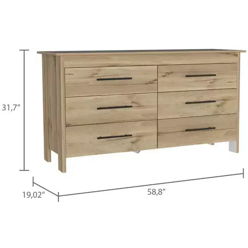 Cómoda moderna rectangular Okak para dormitorio con 6 cajones y tiradores de metal negro, amplio gabinete de almacenamiento para sala de estar, pasillo, entrada