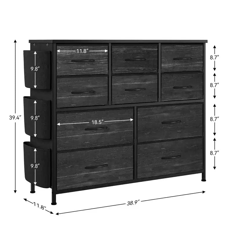 Torre de almacenamiento de tela de 10 cajones - Cómoda con estructura de acero y tapa de madera para dormitorio, cuarto de niños y armario