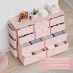 Torre de almacenamiento de tela de 10 cajones - Cómoda con estructura de acero y tapa de madera para dormitorio, cuarto de niños y armario