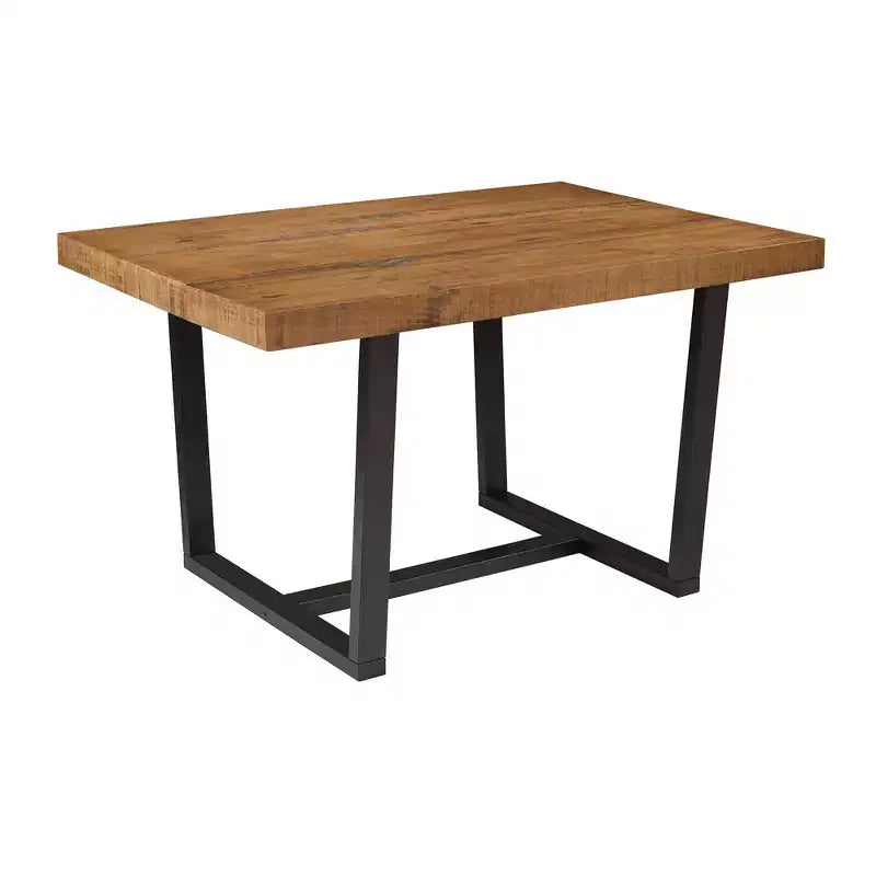 Mesa de Comedor Rectangular Okak de 72/52 Pulgadas con Tapa de Madera Maciza con Acabado Envejecido y Estructura Abierta de Metal para Comedor