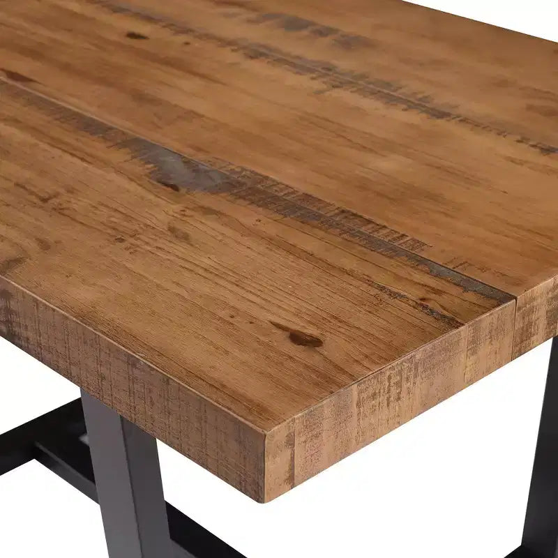 Mesa de Comedor Rectangular Okak de 72/52 Pulgadas con Tapa de Madera Maciza con Acabado Envejecido y Estructura Abierta de Metal para Comedor