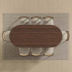 79 Mesa de comedor ovalada grande marrón estilo rústico para 6-8 personas con patas en forma de V para comedor y sala de estar