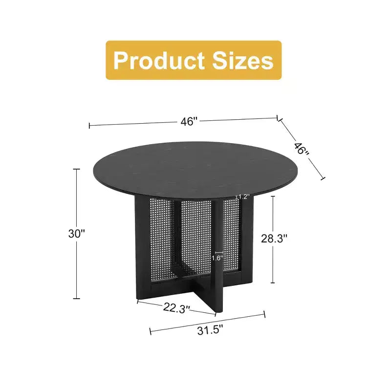 Mesa de comedor redonda de ratán negro de 46 pulgadas para 4-6 personas, apta para comedor y sala de estar