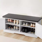 Banco de almacenamiento de zapatos VEVOR, organizador de zapatos de 100 x 35,5 x 46 cm con cojín acolchado, banco de entrada con 2 puertas de granero, marrón