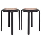 LeisureMod Tresse Stackable Dining Stool  Mid-Century Modern Round Backless Wicker-Top Seat Indoor Outdoor Use for Kitchen, Patio, Garden Set of 2