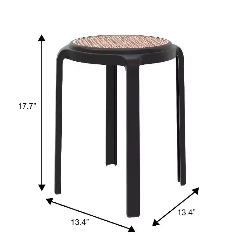 Taburete de comedor apilable LeisureMod Tresse, asiento redondo sin respaldo de mimbre estilo moderno de mediados de siglo, uso interior y exterior para cocina, patio, jardín, juego de 2
