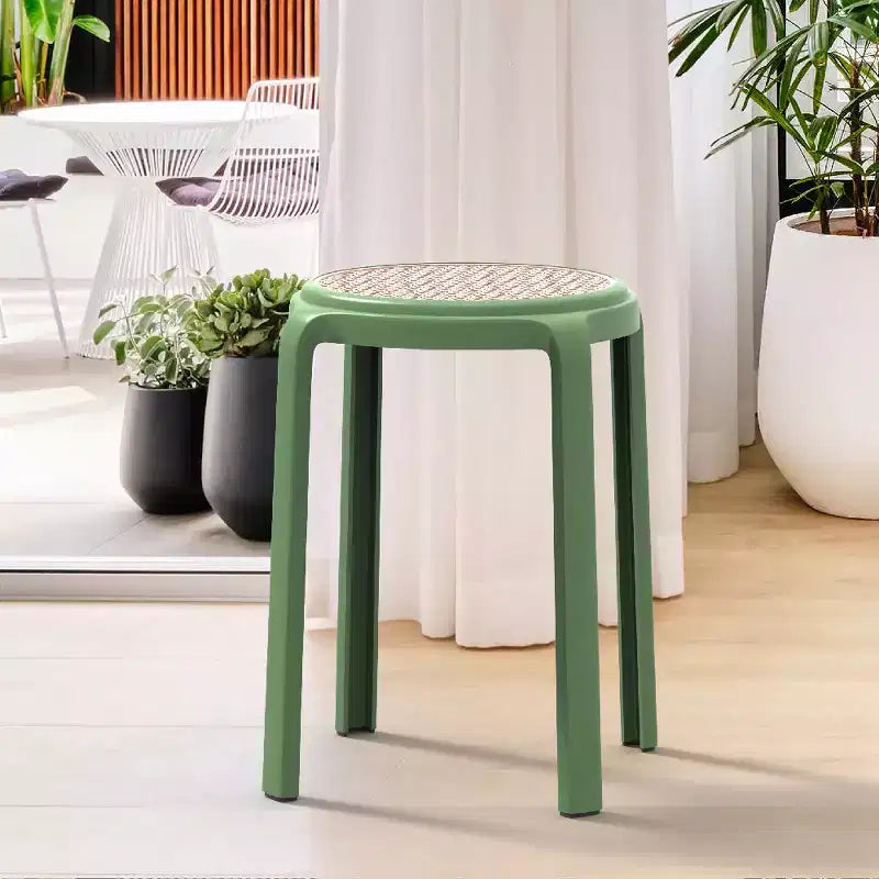 Taburete de comedor apilable LeisureMod Tresse, asiento redondo sin respaldo de mimbre estilo moderno de mediados de siglo, uso interior y exterior para cocina, patio, jardín, juego de 2